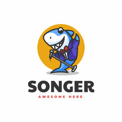 Vector Logo Illustration Singer Shark Mascot Cartoon Style.