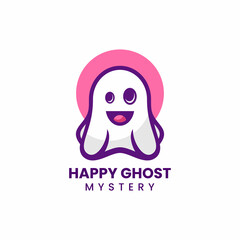 Vector Logo Illustration Ghost Mascot Cartoon Style.