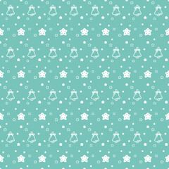 Christmas Pattern Background - Seamless bell and star Vector On Green BG 