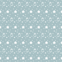 Christmas Pattern Background - Seamless bell and star Vector On Blue Gray BG 
