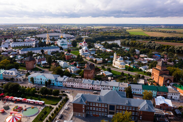 Obraz premium Aerial photo of Russian city Kolomna with view of residential buildings and churches.