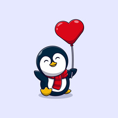 Fototapeta premium cute little penguin vector illustration design holding a love balloon