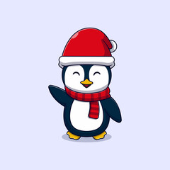cute little penguin vector illustration design waving