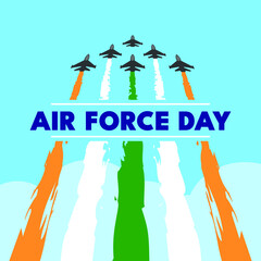 Air Force Day vector background for banner and poster design with jets flying and smoke trail coming from engines. - obrazy, fototapety, plakaty
