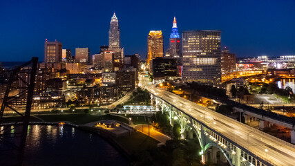 Downtown Cleveland Skyline at Night