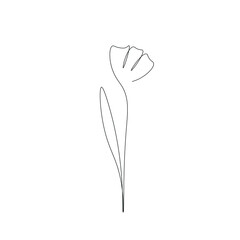 Flower silhouette on white background one line drawing vector illustration