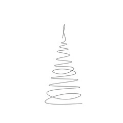Christmas tree silhouette line drawing vector illustration