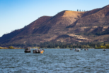 Boats Fishing for Fall Salmon at Klickitat River Mouth on Columbia River