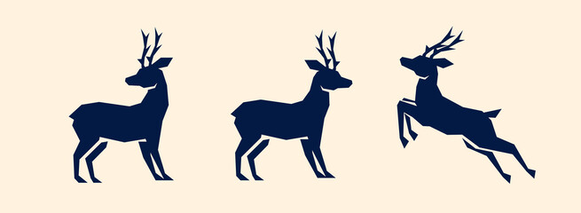 Deer silhouette with sharp corners. Set vector elements for greeting card or christmas celebration banner 