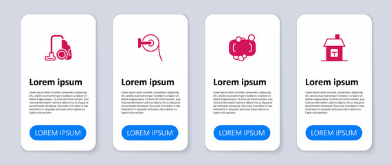 Set House, Bar of soap, Toilet paper roll and Vacuum cleaner. Business infographic template. Vector