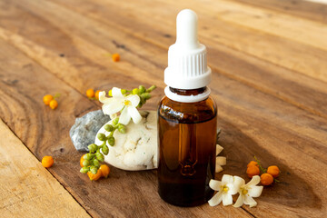 intensive whitening serum health care for skin face beauty of woman with leaf arrangement flat lay...