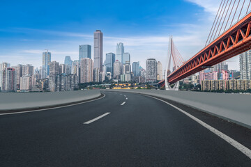Fototapeta premium Empty asphalt road and city skyline and building landscape, China.