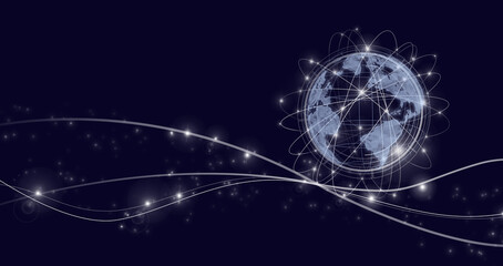 Global network against a dark background. Concept on business, politics, ecology and media. Navigation concept. Map and innovation concept