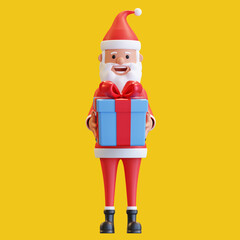 santa claus holding christmas gift box background 3D render illustration