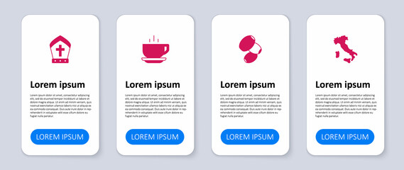 Set Map of Italy, Olives, Coffee cup and Pope hat. Business infographic template. Vector