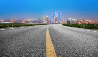 Fototapeta premium Empty asphalt road and city skyline and building landscape, China.