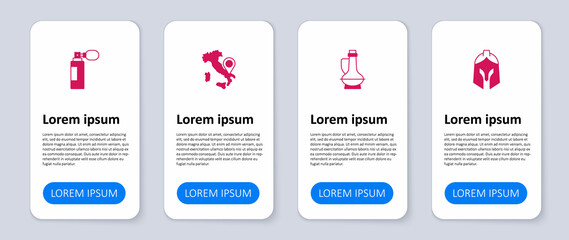 Set Roman army helmet, Bottle of olive oil, Map Italy and Perfume. Business infographic template. Vector