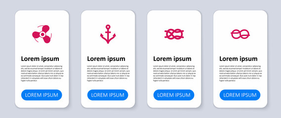 Set Nautical rope knots, Anchor and Boat propeller. Business infographic template. Vector