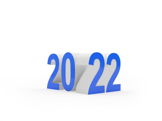Blue new year number 2022 isolated on white. 3D illustration 