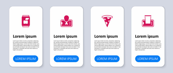 Set Food ordering on mobile, Slice of pizza, and Soda can. Business infographic template. Vector