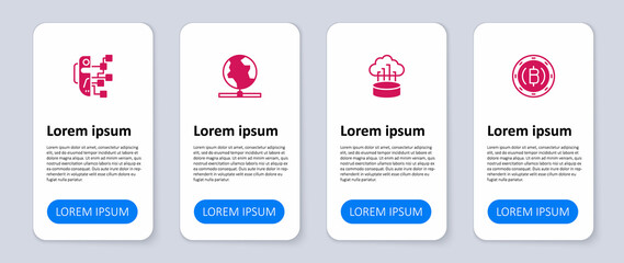 Set Cryptocurrency coin Bitcoin, Network cloud connection, Global technology and Humanoid robot. Business infographic template. Vector