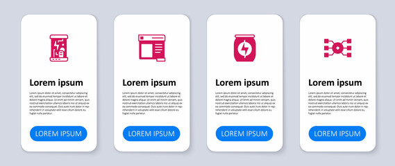 Set Neural network, Energy drink, Browser window and Cryogenic capsules. Business infographic template. Vector