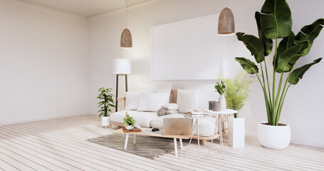 Minimalist interior ,Sofa furniture and plants, modern room design.3D rendering