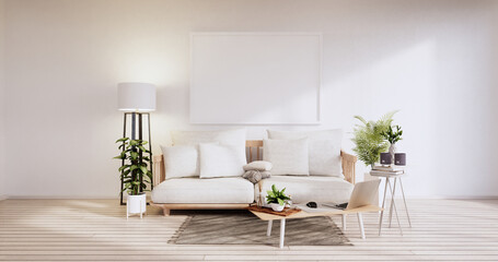 Fototapeta na wymiar Minimalist interior ,Sofa furniture and plants, modern room design.3D rendering