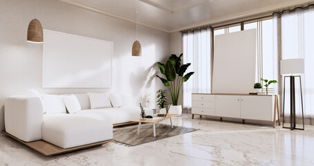 Interior,Living room modern minimalist has sofa on white wall and granite tiles floor.3D rendering