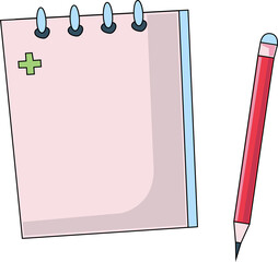 Notepad and pencil, on a white background. A notebook icon with a pencil for a doctor. A flat illustration of a vector notepad icon.