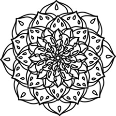 Mandala indian feather oriental doodle henna line hand-drawn  pattern coloring page book black and white art therapy relax psychology flower drop