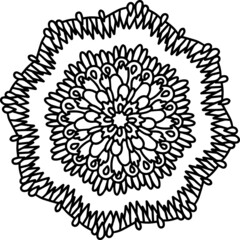 Mandala radiant starry doodle  line hand-drawn pattern coloring page book black and white art therapy relax psychology magnificent shell amazing
