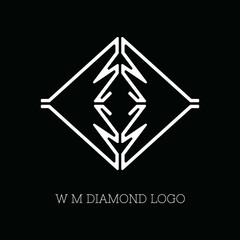 M W letter logo. The mono line of 2 letters M and 2 letters W facing each other and forming a diamond shape. 4 letter logo design in EPS8.