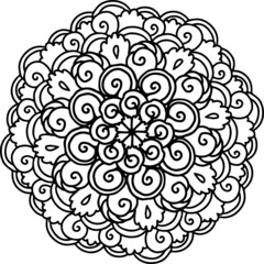 Mandala radiant starry doodle  line hand-drawn pattern coloring page book black and white art therapy relax psychology shell curl