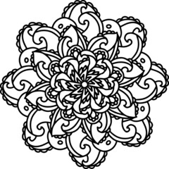 Mandala radiant starry doodle  line hand-drawn pattern coloring page book black and white art therapy relax psychology curl fractal flowery