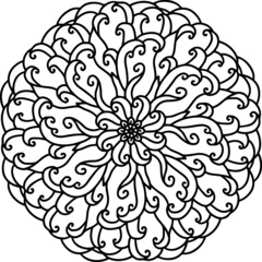 Mandala radiant starry doodle  line hand-drawn pattern coloring page book black and white art therapy relax psychology flowery magnificent amazing curl lace