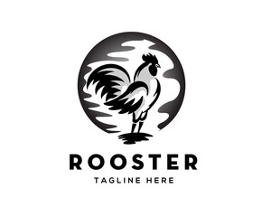 circle background stand rooster logo template illustration