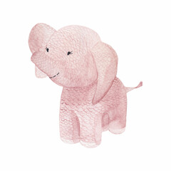 Cute pink elephant knitted toy drawing. Perfect for printing, web, textile design, souvenirs, scrapbooking and other ideas.