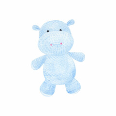 Cute knitted blue hippo toy drawing. Perfect for printing, web, textile design, souvenirs, scrapbooking and other ideas.