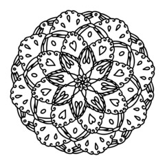 Mandala radiant starry doodle  line hand-drawn pattern coloring page book black and white art therapy relax psychology flowery magnificent amazing curl lace