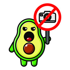 cute avocado holding no camera sign icon illustration vector graphic