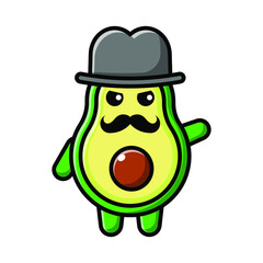 cute avocado using hat icon illustration vector graphic