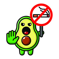 cute avocado holding no smoking sign icon illustration vector graphic