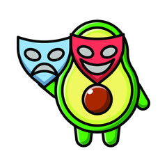 cute avocado using theater masks icon illustration vector graphic
