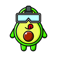 cute avocado using VR icon illustration vector graphic