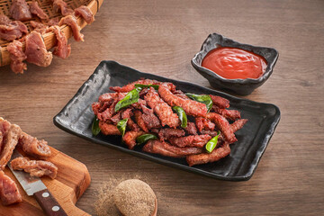 Thai food menu, fried beef in one sun