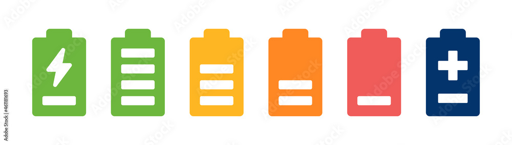 Poster battery capacity charge icon set. collection of battery level indicators symbol.