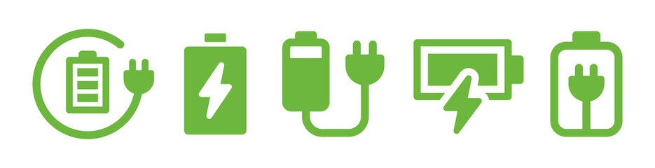 Charging battery power icon set. Charger symbol vector illustration. - obrazy, fototapety, plakaty
