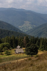 mountain slopes in the Ukrainian Carpathians. mountain tops and forests on a background of blue sky