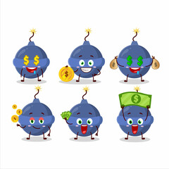 Smoke bomb firework cartoon character with cute emoticon bring money